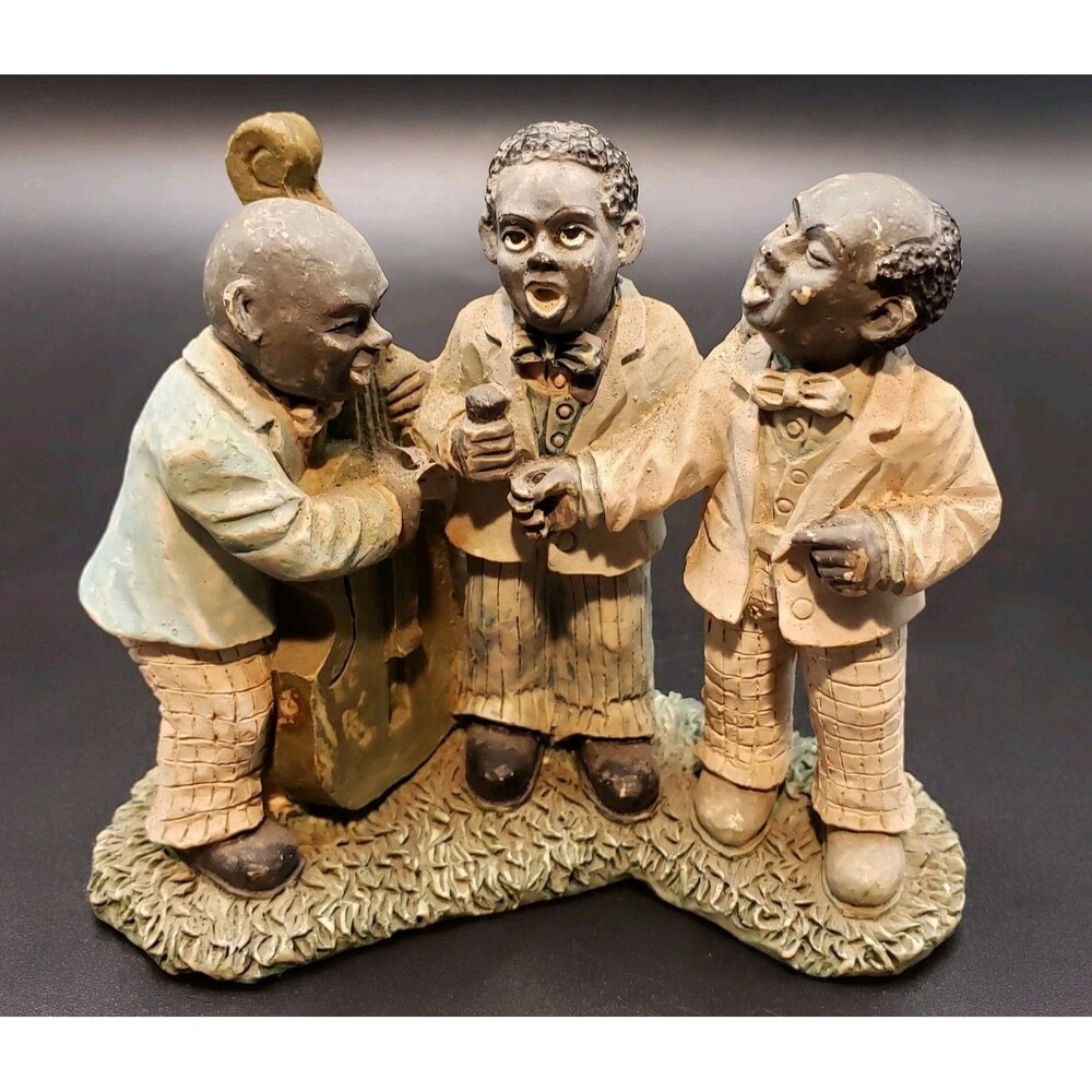 Three African American Jazz Musician Singers Black Figurine 1 Chelllo & One Mike